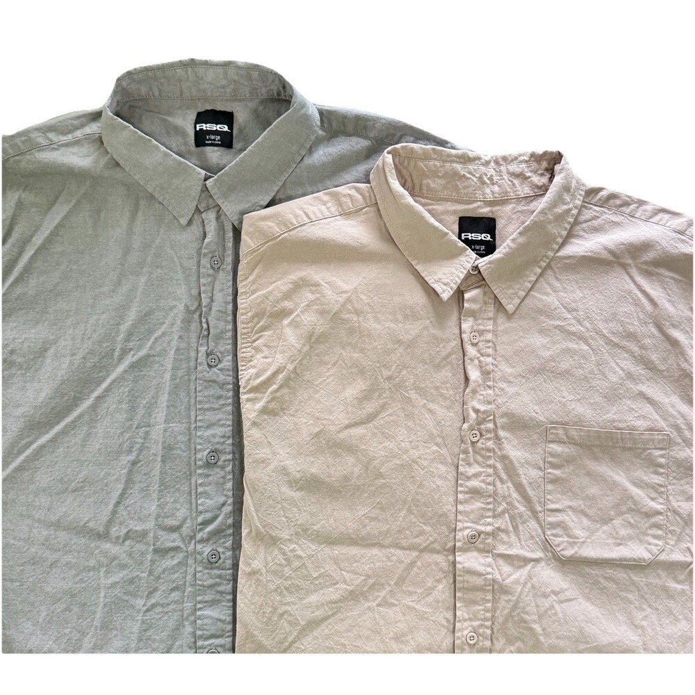 Lot Of 2 RSQ Cotton Button Down Short Sleeve Men’s Size XL Gray‎ Tan Casual